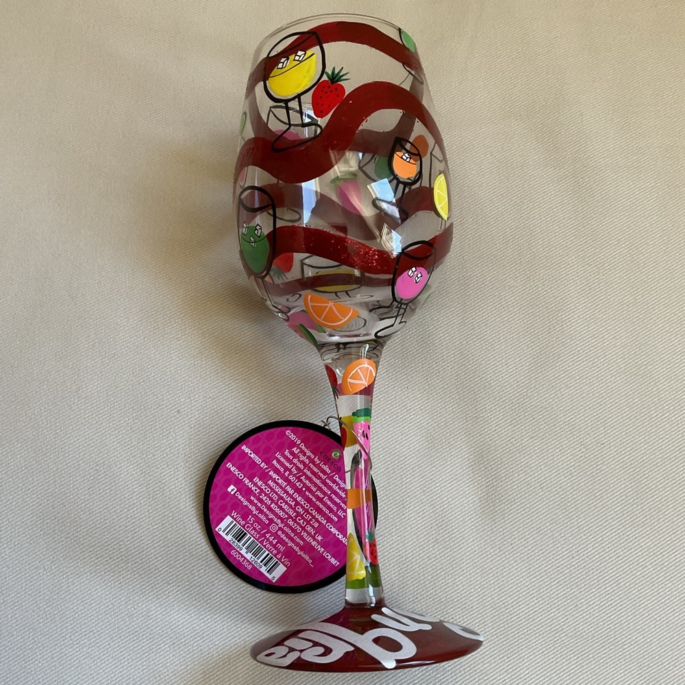 Lolita “Sangria Too” Hand Painted Artisan 15oz Wine Glass in Gift Box NWT - Picture 2 of 8